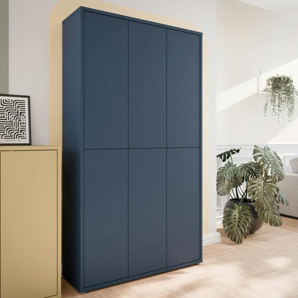 Furniture To Go Alice Springs Tall Shoe Cabinet with 6 Doors Push-to-Open in Night Blue