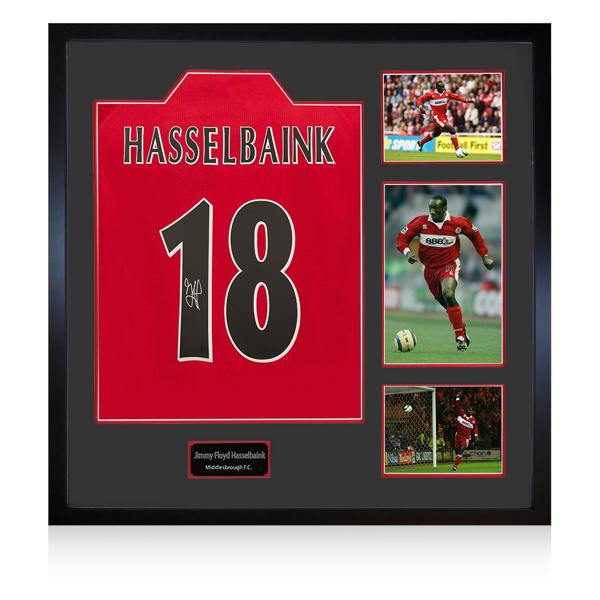 Jimmy Floyd Hasselbaink Signed Middlesbrough Shirt Elite Frame