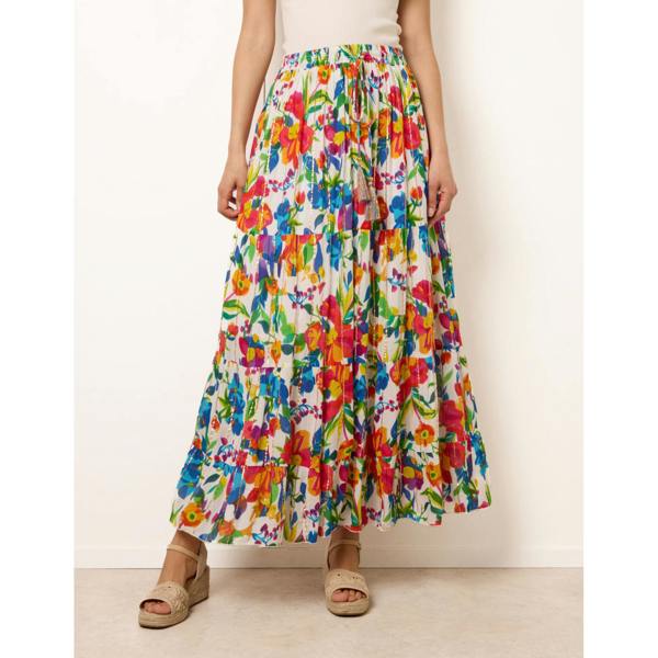 Blue Vanilla Tiered Bright Maxi Skirt