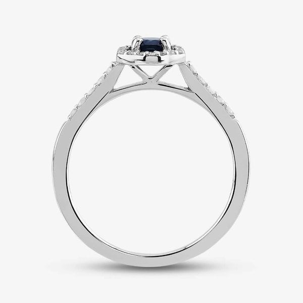 T. H. Baker 9ct White Gold Sapphire & Diamond Halo Ring OJR1701-BS