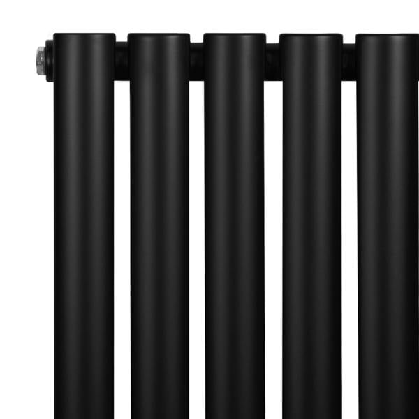 Sleek black oval single column radiator with smooth matte finish, featuring five vertical tubes for efficient heating and modern design