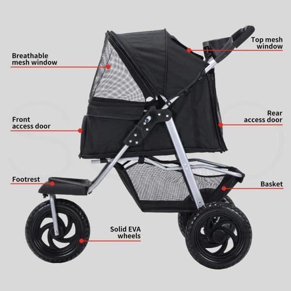 Skylos Pet Stroller Pram Dog Carrier Trailer Strollers 3 Wheels Foldable Large