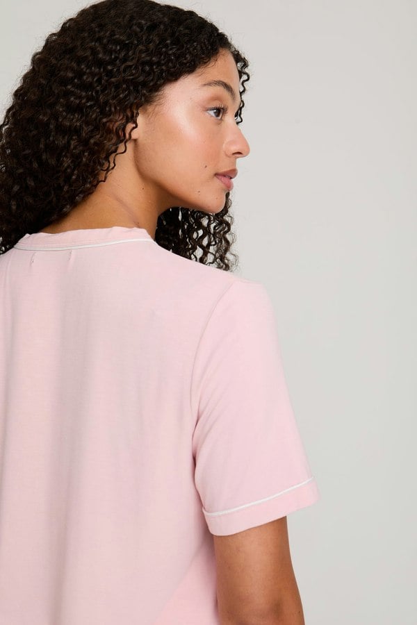 Pretty You London Women's Bamboo Tee and Trouser Set - Blush Stripe