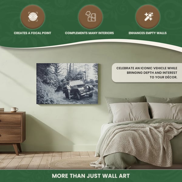 Series 1 Land Rover Canvas Picture Print, Circa 1955 Black and White, 60 x 40 cm, Stretched Canvas on Wooden Frame