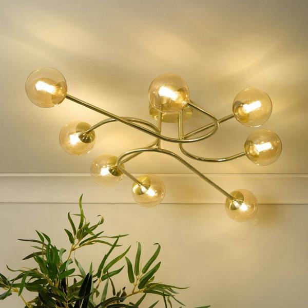 Pagazzi Lighting Hibben 8 Light Gold Flush Ceiling Light with Glass Shades