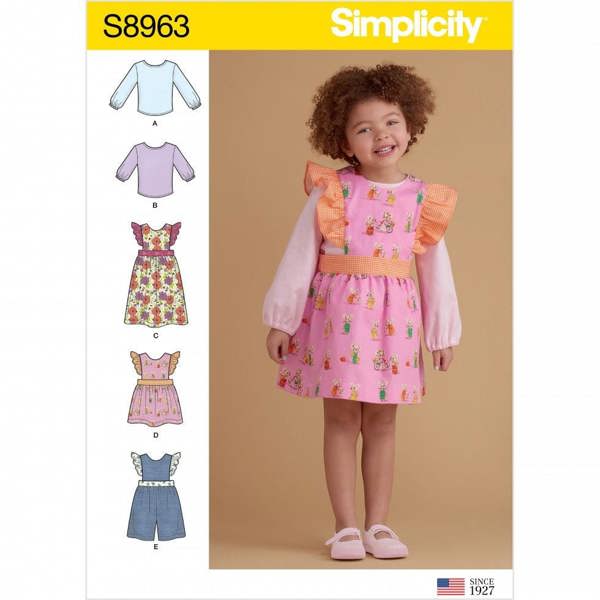 Simplicity Sewing Pattern 8963, Tops, Dresses, Jumpsuits for Kids, A (1/2-1-2-3-4) - Intermediate