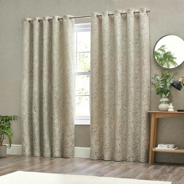 Wylder Bali Jacquard Botanical Eyelet Curtains - Natural