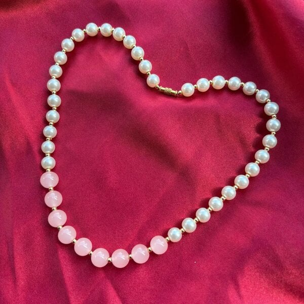 The Colourful Aura Large Ivory and Pink Round Pearl Bridesmaid Statement Choker Necklace