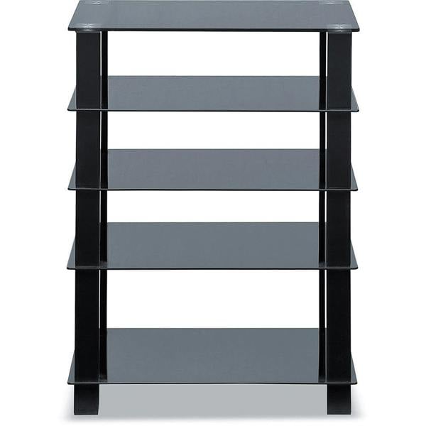Homeology TRINITY Gloss Black 5 Shelf with Black Legs Flat Screen TV Rack Glass Stand