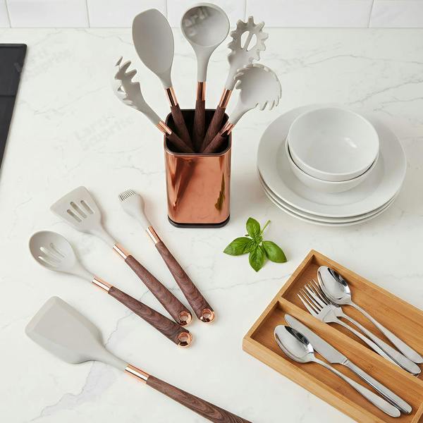 Anygleam Kitchen Utensils Non-stick Brown 10 Set Gold Plated Handle with Support Point Cooking Tool Accessories Heat Resistant Kitchenware