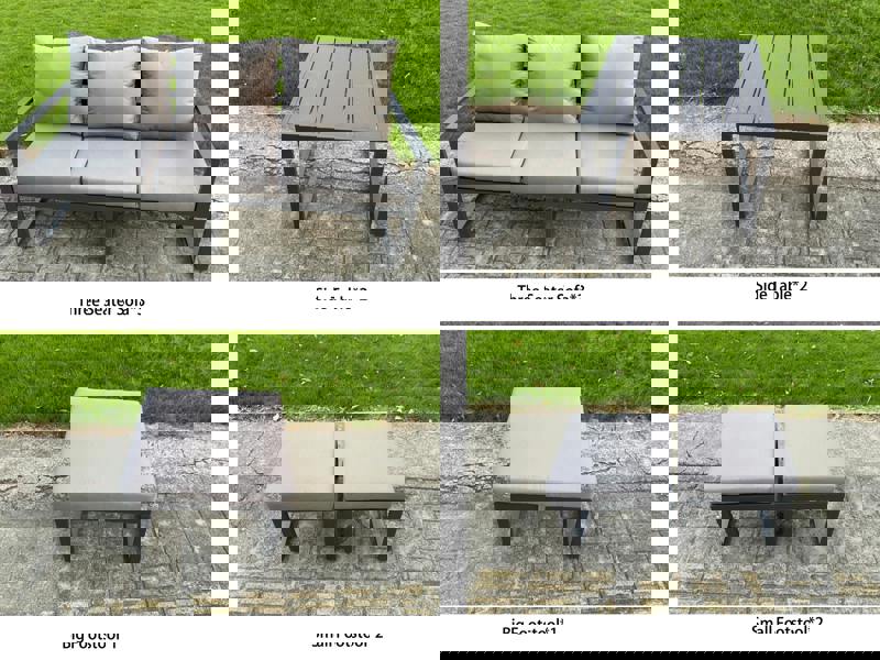 Fimous 12 Seater Aluminum Outdoor Garden Furniture Set with Adjustable Rising Dining Table, 3 Sofas, 3 Footstools, 2 Side Tables - Grey