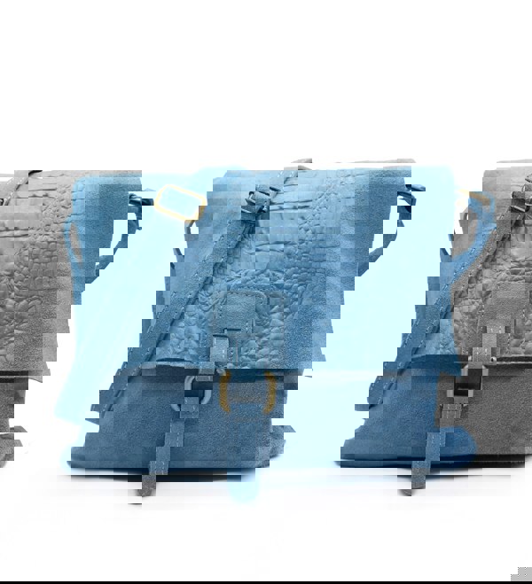 Kitise Italian Soft Suede Leather Croc Skin Pattern Flap Over Small  Cross Body Bag