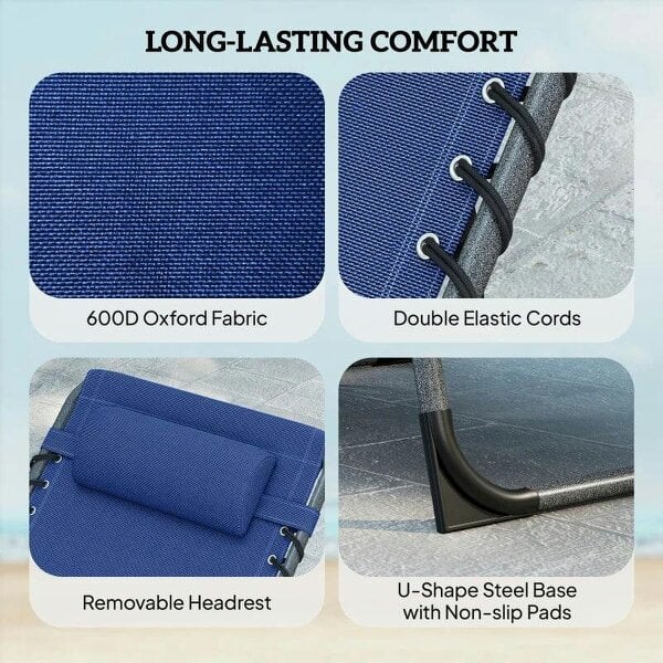 Bobobiy Five-Position Reclining Sun Loungers Set of 2 - Dark Blue
