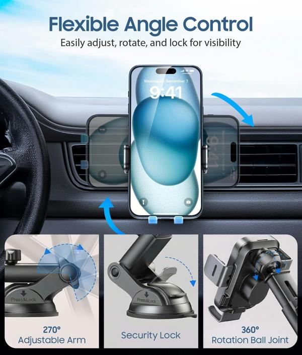 ULTRICS Car Phone Holder Wireless Charger, 15W Auto-Clamping Mount for Air Vent, Dashboard and Windscreen