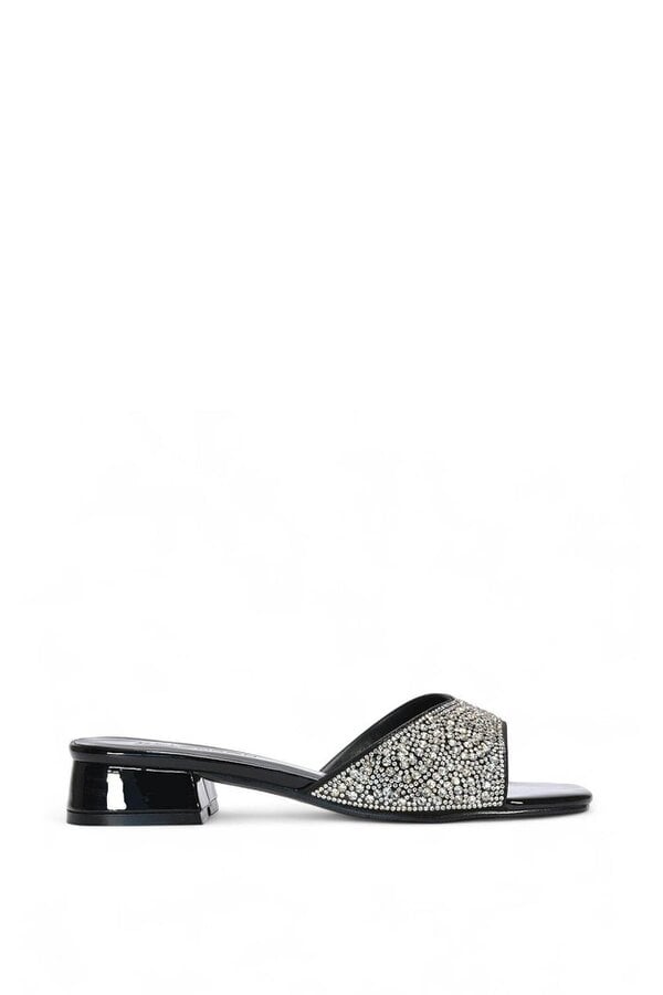 XY LONDON Low Heel Sandal Mules With Diamante Details - Black