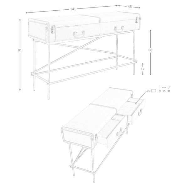 Angel Cerdá Rectangular Console Table, Fabric, Walnut and Golden Polished Steel 3271