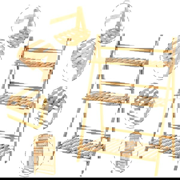 3-Tier Foldable Plant Stand Wooden Ladder Shelf Natural/White Living and Home