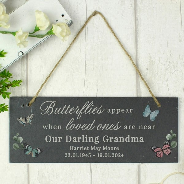 Personalised Memento Company Personalised Memorial Butterflies Appear Slate Hanging Ornament