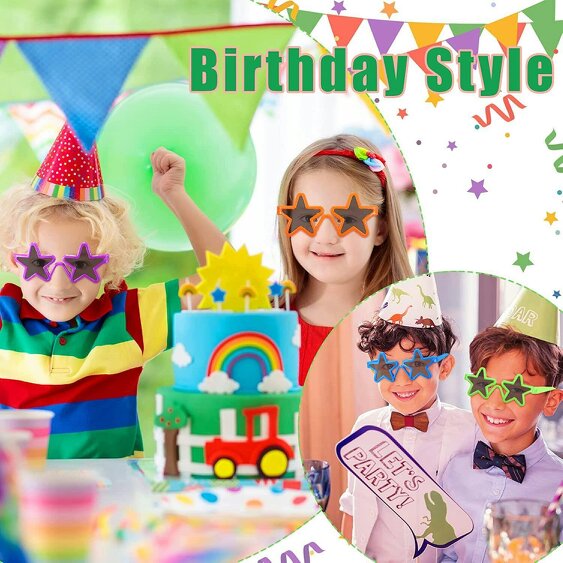 Shatchi 12 Pack Kids Star Shape Glasses for Party Bags, Loot Fills, Christmas Stockings and Photo Props
