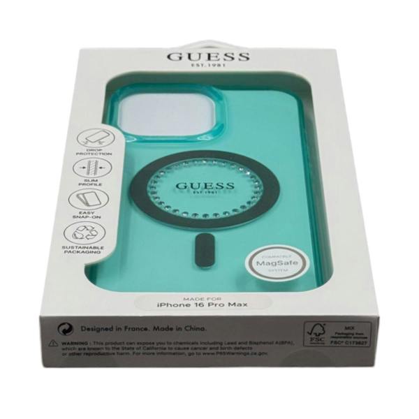 Guess IML Rhinestones Case with MagSafe for iPhone 16 Pro Max 6.9" Green - GUHMP16XPFTDTEN