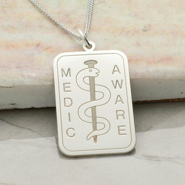 Christopher James of London Sterling Silver Medic Aware Rod & Snake Pendant With Optional Chain