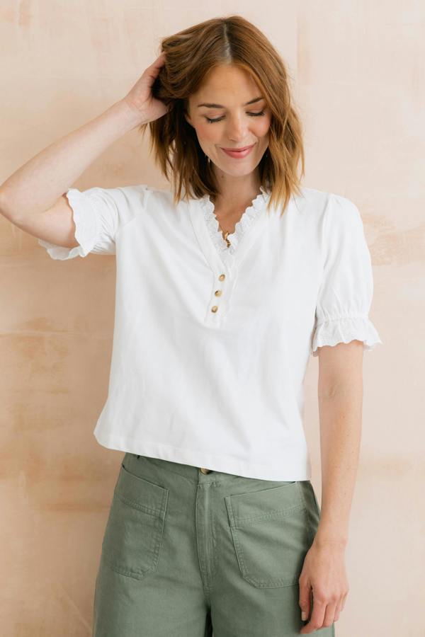 Lily & Me April Embroidered Trim Blouse White