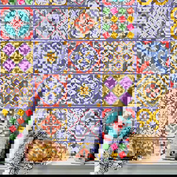 WT1529 - Colourful Moroccan Tiles Wall Stickers - 15 cm x 15 cm - 24 pcs.