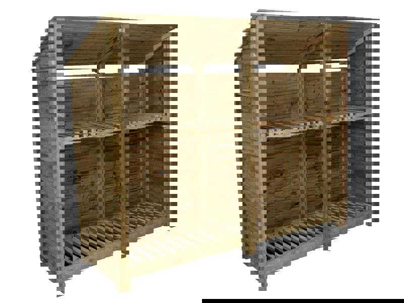 Arbor Garden Solutions Wooden Log Store (Roof Sloping Back) with Shelf W-227cm, H-126cm or 180cm, D-88cm