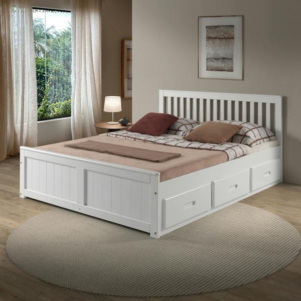 Mission TM 5ft King Size Mission Wooden Storage Bed Frame - White or Waxed