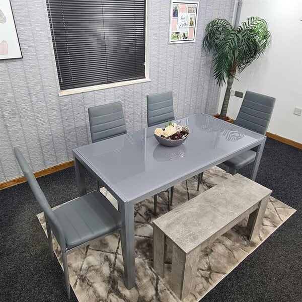 Kosy Koala Dining Table Set with 4 Chairs, and a Bench Dining Room and Kitchen table set of 4, and Grey Bench
