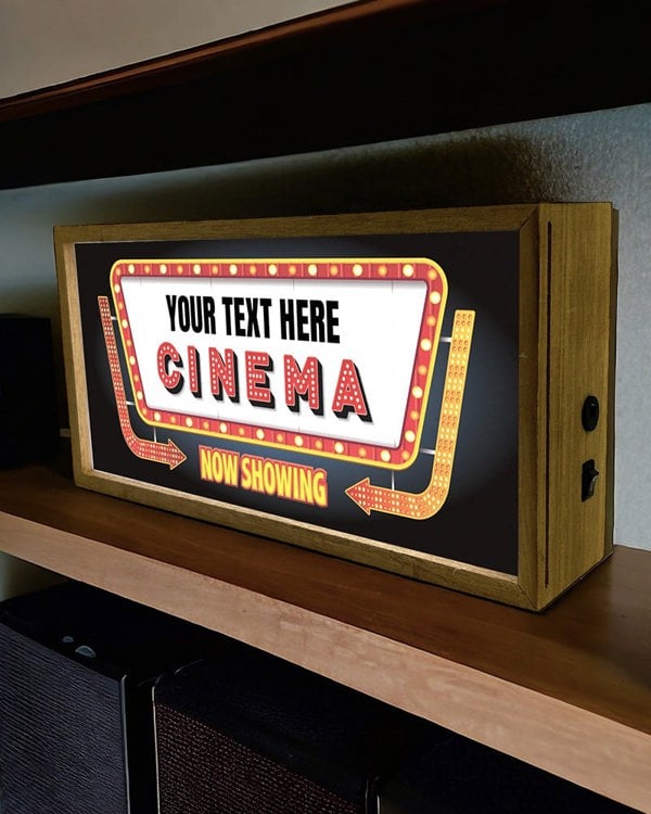 Personalised LED Light Box Sign. Home Cinema Style with Custom Text