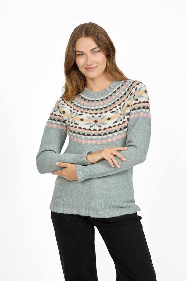 Mudflower Fair Isle Yoke Crew Neck Frill Knit Jumper