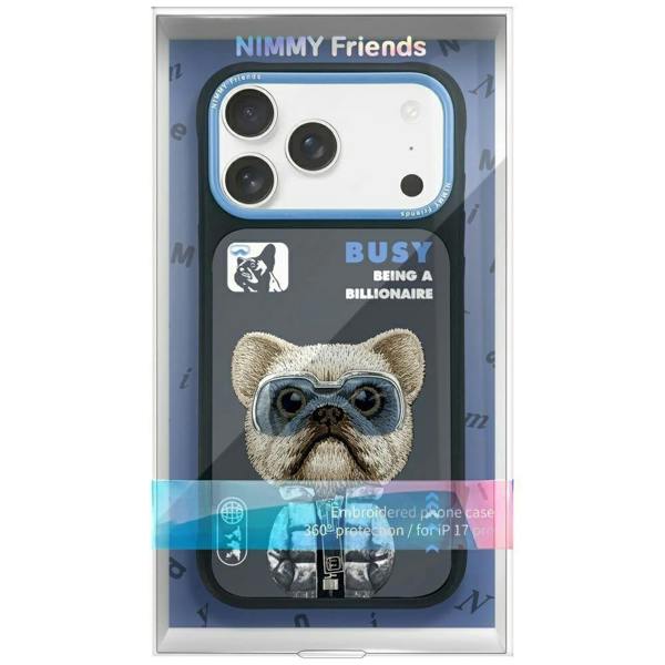 Nimmy Friends Nimmy Cool & Cute 2.0 Little Rich Tycoon Dog Case with MagSafe for iPhone 17 Pro 6.3" Black Blue - N-KMLL-IP17-PRO-01