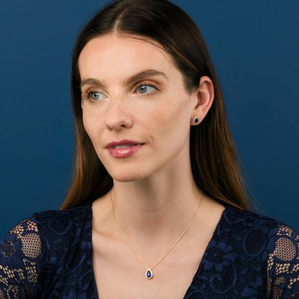 namana Gold Plated 925 Sterling Silver Blue Pear Drop Halo Pendant Necklace for Women