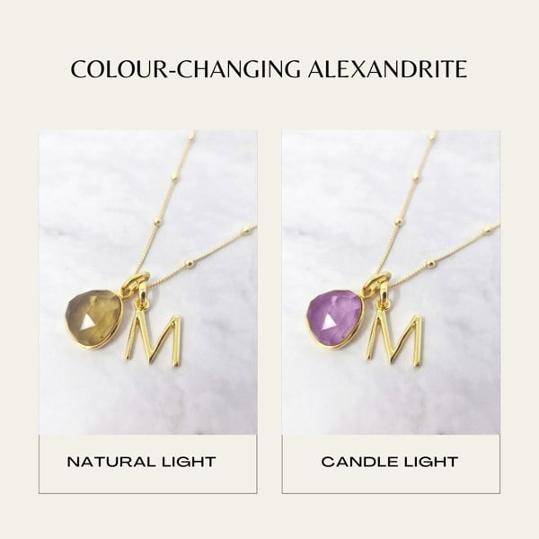 18ct Gold Plated Alexandrite June Birthstone Crystal Initial Necklace