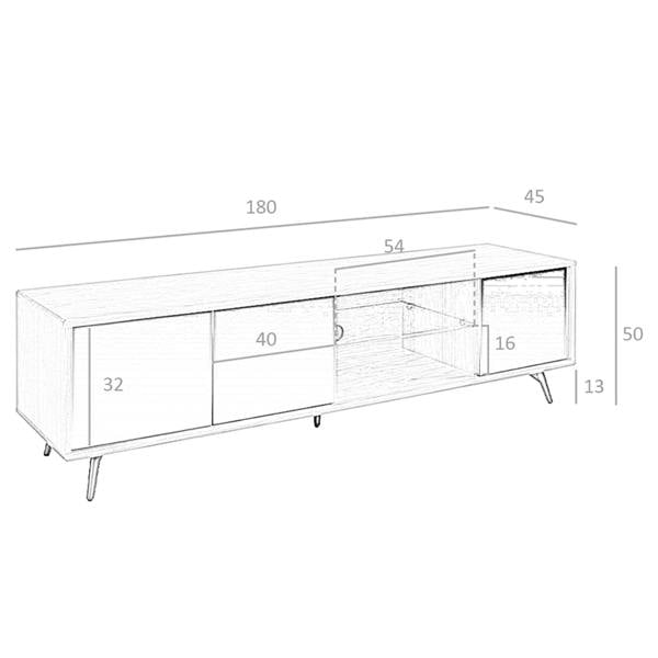 Angel Cerdá Mirror Effect Black Glass, Walnut and Black Steel TV Unit 3223