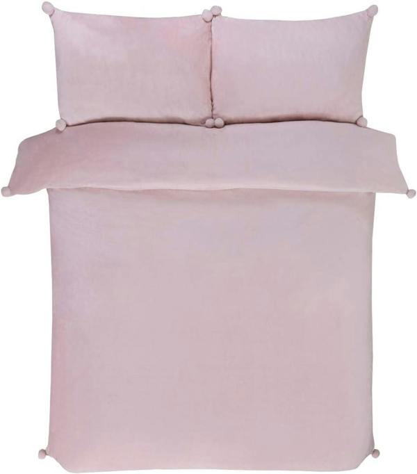 Smart Living Luxurious Pom Pom Fleece Duvet Cover with Pillowcases - Ice Pink
