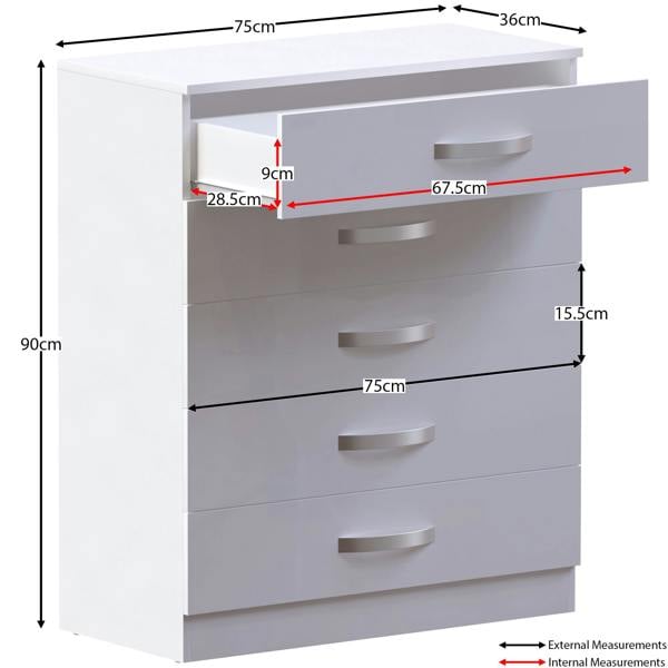 Vida Designs Hulio 5 Drawer Chest, Black