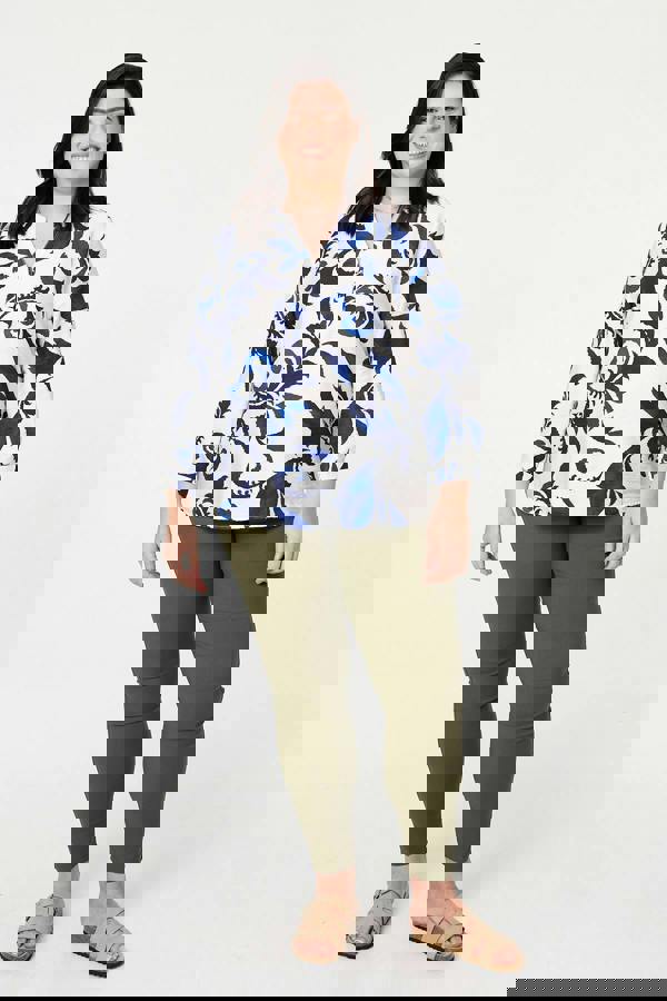 Blue | Curve Printed Long Sleeve Blouse