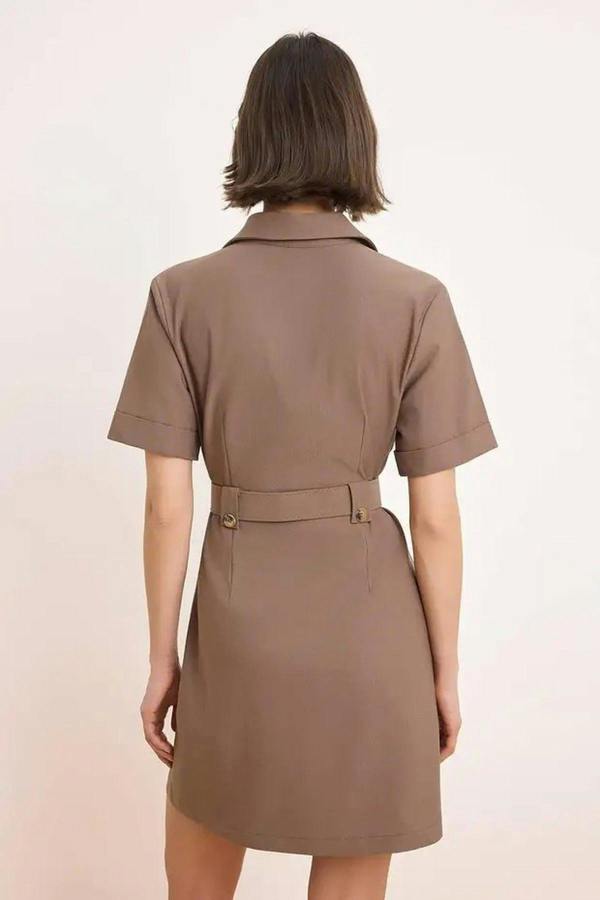 WOVCOR Belted Mini Gabardine Woven Shirt Dress
