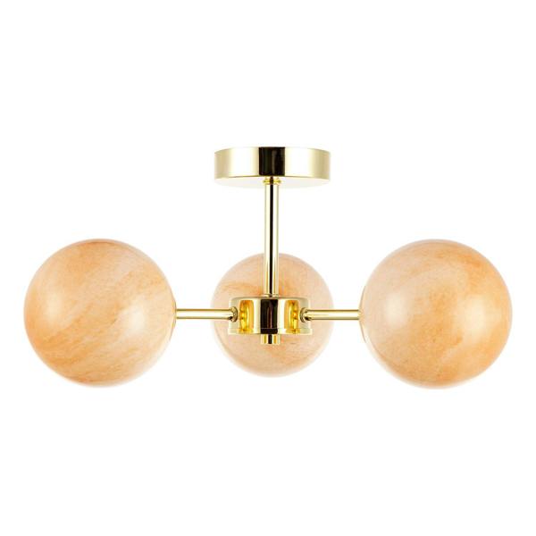 Designer Polished Gold Ceiling Light with Amber Marble Glass Shades Image 5