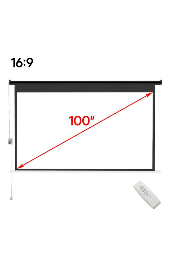 Living and Home 16:9 Electric Motorized Projector Screen with Remote, 100" Black