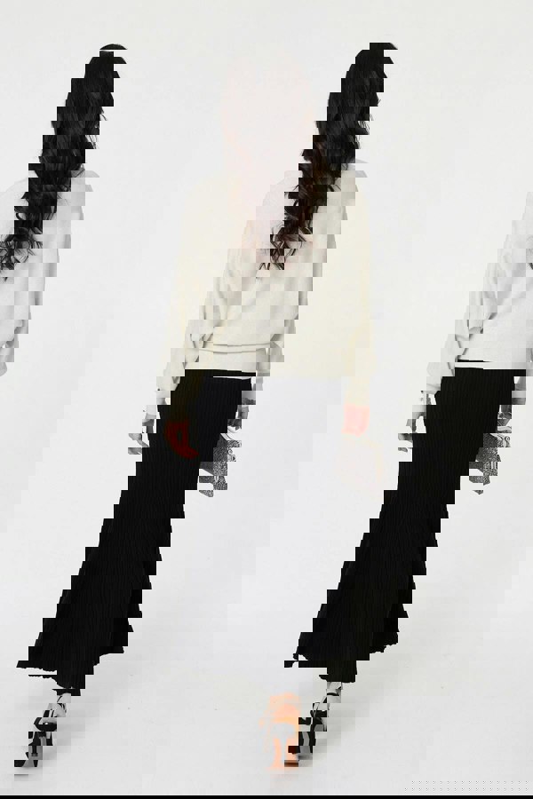 Black | Stripe Pleated Texture Knit Maxi Skirt
