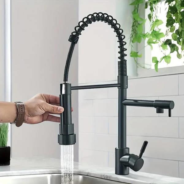 Dyzi Black Dual-Function Kitchen Mixer Tap Pull Down Spray Head