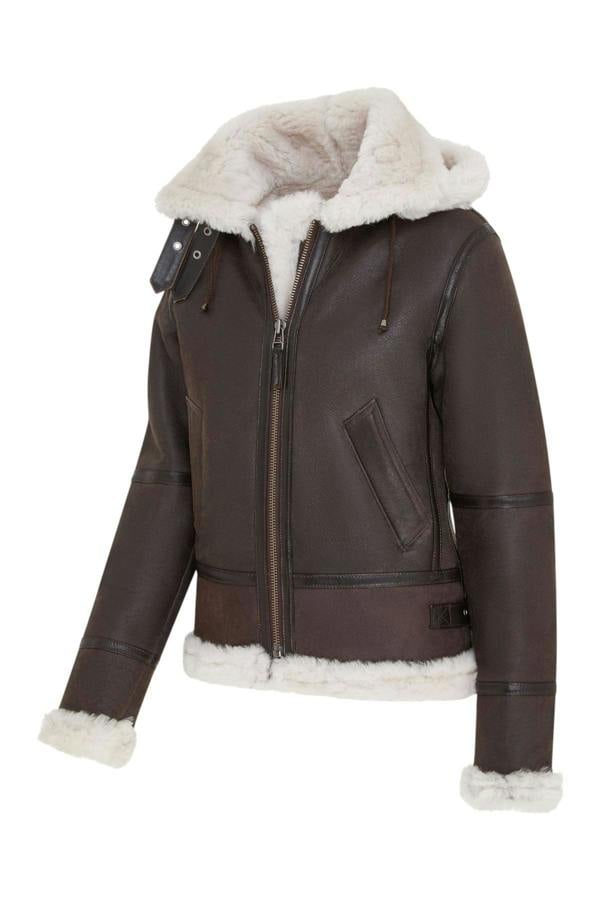Infinity Leather Womens Hooded Sheepskin Flying Leather Jacket-Palermo