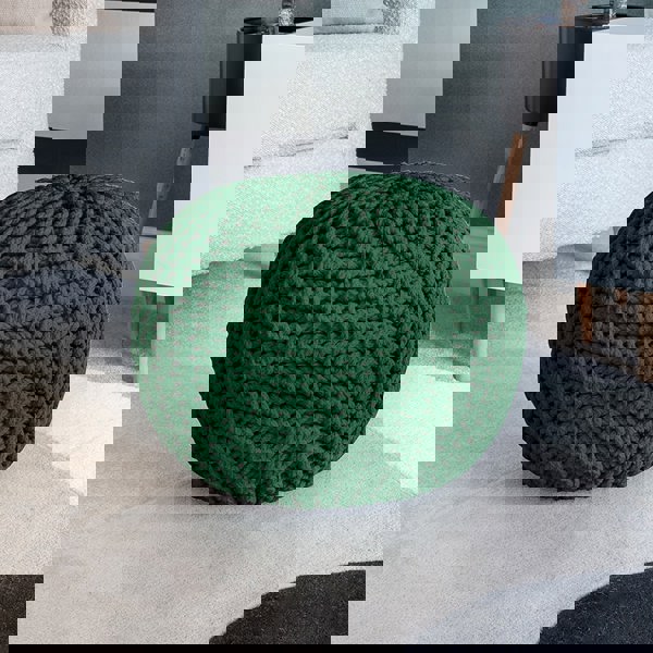 Snug City Knitted Pouffe Chunky Round Footstool Ottoman 100% Cotton