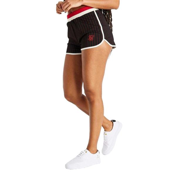 SikSilk Womens/Ladies Pinstripe Athletic Basketball Shorts - Black/Red - 