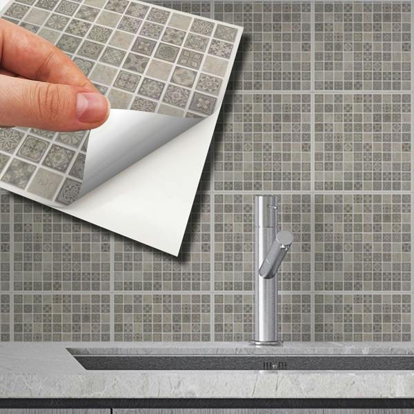 WALPLUS WT1596 - Limestone Antique Azulejo Mosaic Wall Tile Sticker Set - 15 x 15 cm (6 x 6 in) - 24 pcs