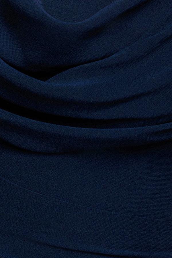 Chiffon Cowl Off Shoulder Wing Tiered Midi Dress - Navy Blue DR4843