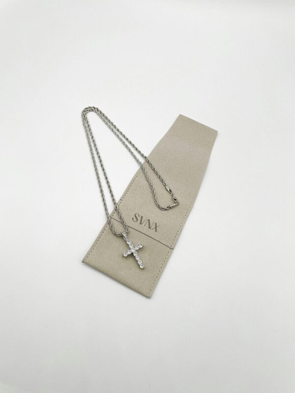 SVNX Diamante Cross Pendant Necklace in Silver